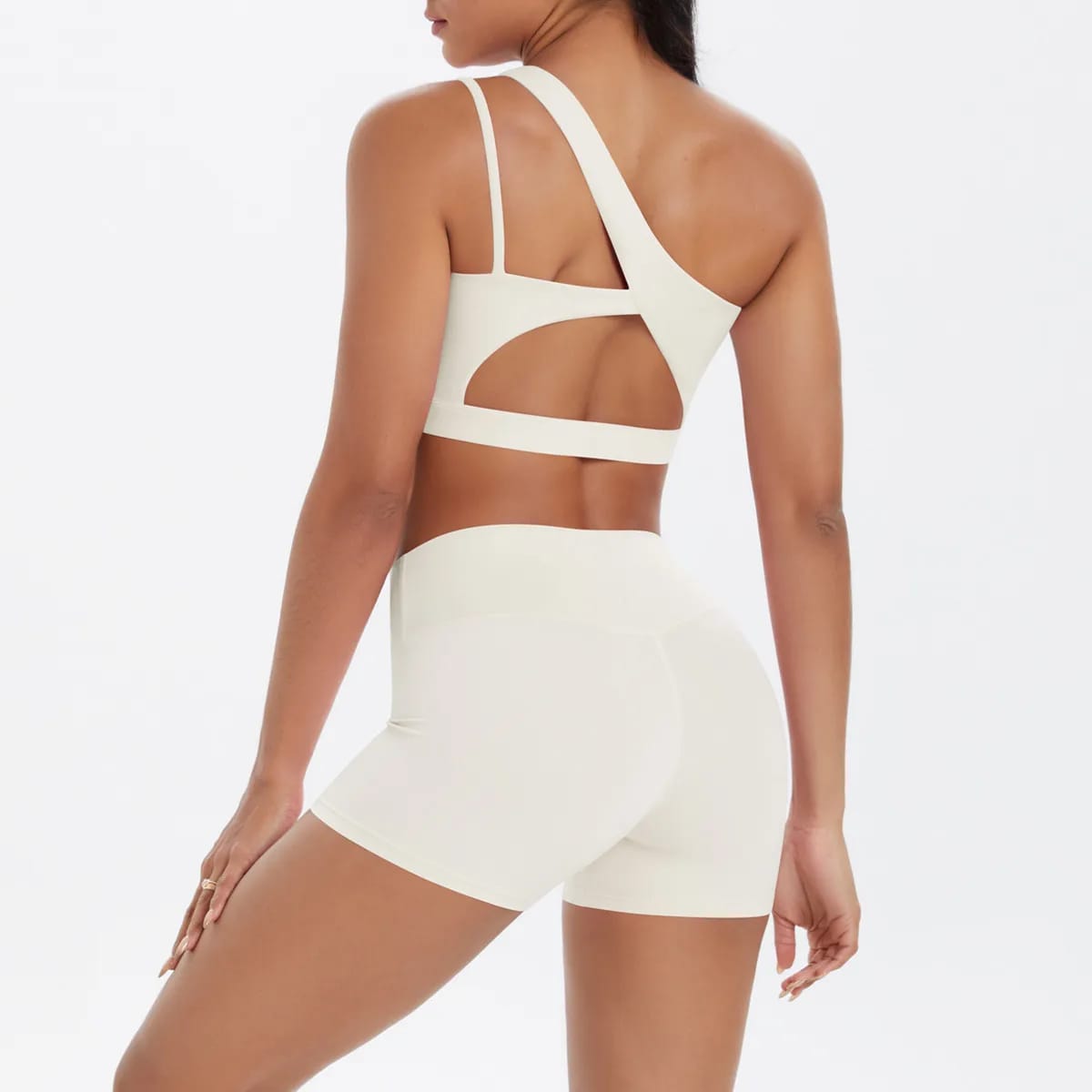 Ensemble brassière cycliste femme blanc vue dos asymétrique VKG