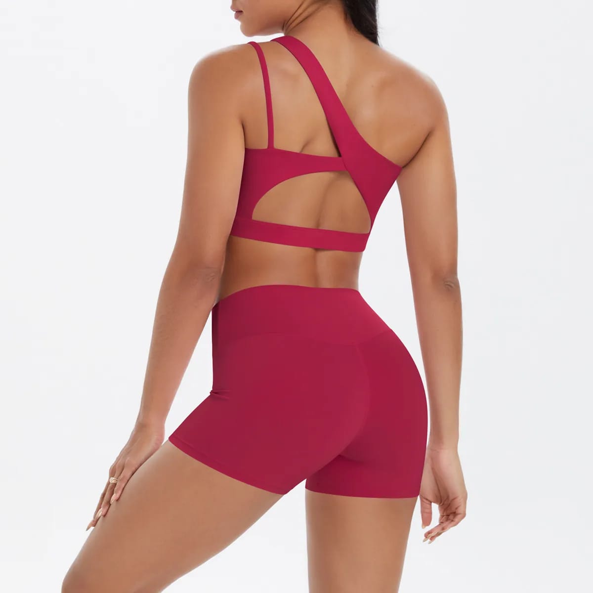 Ensemble brassière cycliste femme rouge bordeaux dos VKG