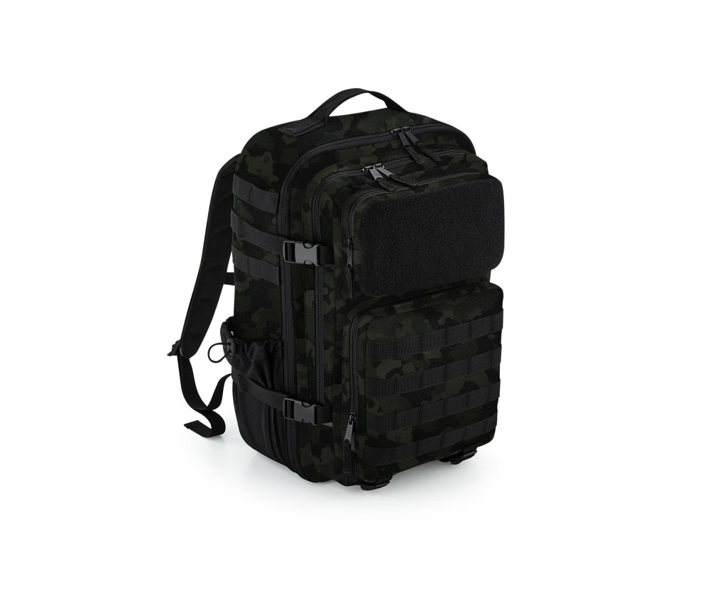 Sac à dos militaire 35L VKG camo noir — système Molle, poche Rip-Strip, compartiment PC 17 pouces — vue face