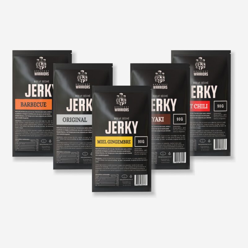 bœuf séché protéiné Greatest Warriors 5 saveurs packshot face — VKG